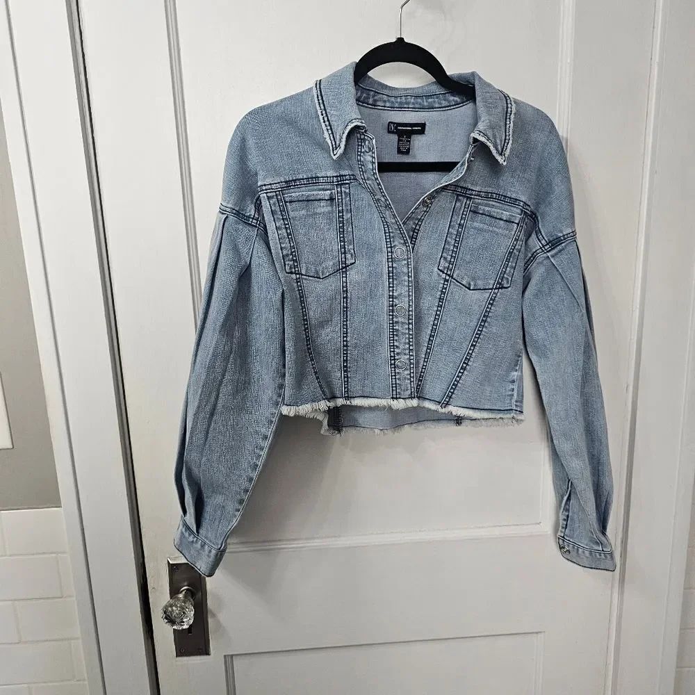 Inc Cropped Jean Jacket With Balloon Sleeves, Sz Small, Excellent Condition